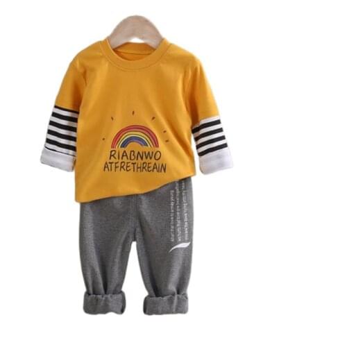 2020 New childrens clothing boy Casual spring and autumn set Girl Cartoons cotton long-sleeved T-shirt +trousers two-piece 0-5Y
