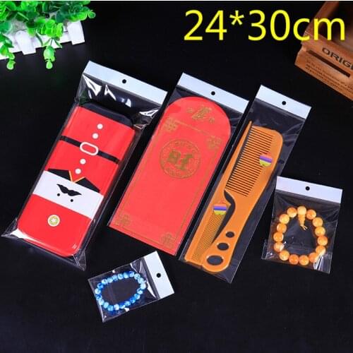 Wholesale 100Pcs/Lot 24cm*30cm Clear Self Adhesive Seal Plastic Bag OPP Poly Storage Bag Retail Packaging Bag With Hang Hole