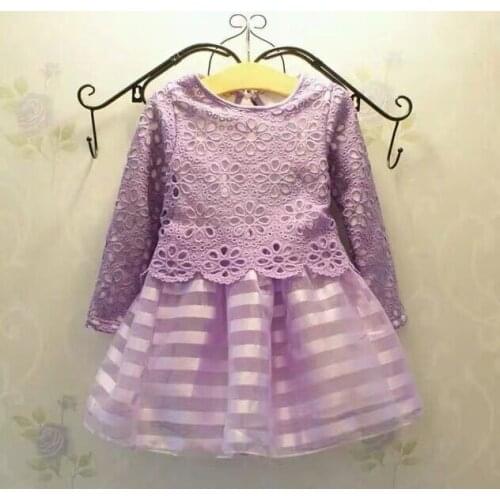 Autumn and winter new European and American girls dress long-sleeved crochet lace princess dress childrens dress k1
