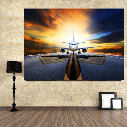 Full Square 5D DIY plane front view runway asphalt sunrise diamond painting Cross Stitch 3D Embroidery Kits home decor FG1228