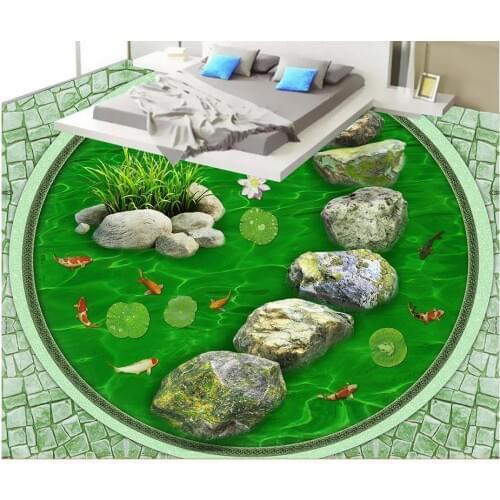 Custom Photo Floor 3D Wallpaper Modern Art 3D Stone Floor Lotus Pond Floor PVC Wallpaper Self-adhesive Floor Mural