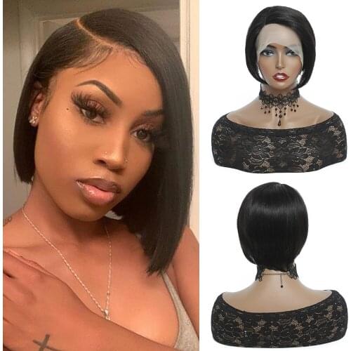 Straight Short Bob 13X1 Lace Front Wigs brazilian Remy Human Hair wigs 180% Ombre Brown Short Hair Wigs Lace Front Wig For Women
