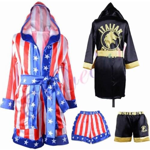 Rocky Balboa Apollo Movie Boxing American Flag Cosplay Costumes Kids Bathrobe Shorts Robe Boxing Costume Set Training Outfit