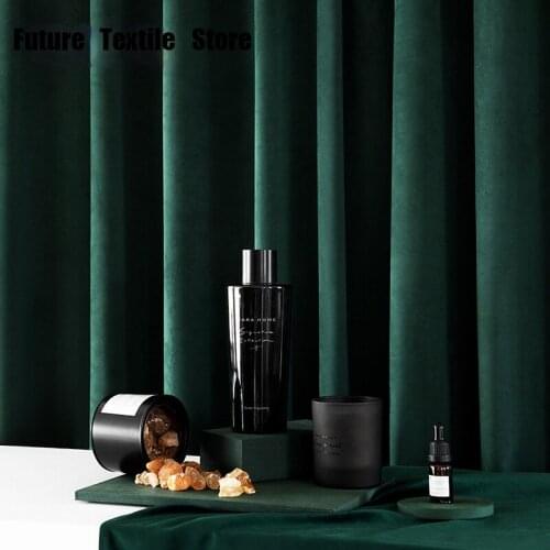 2021 Light Luxury Velvet Curtain Dark Green Series Velvet Cloth Shading Floating Curtain Curtains for Living Dining Room Bedroom