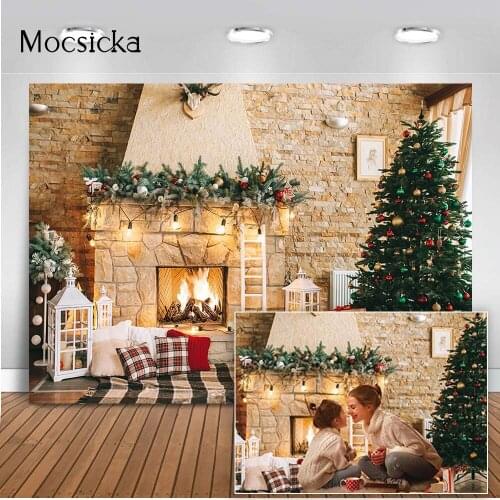 Christmas Backdrop for Photography Brick Fireplace Kids Adult Family Photo Booth Background Studio Photocall Decor Baby Newborn