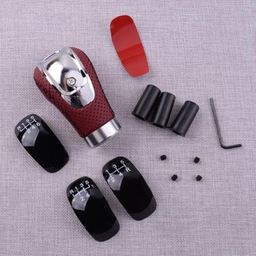 Red 5 6 Speed Manual Gear Shift Knob Shifter Lever Stick Head with 3 Caps for Universal Car