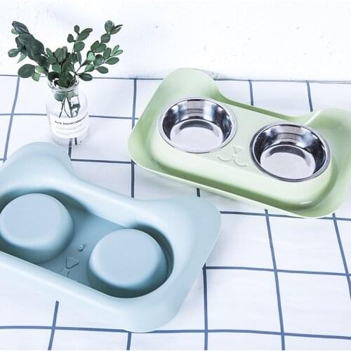 New Cat-shaped Cat And Dog Bowl Stainless Steel Double Bowl Pet Bowl Cat And Dog Food Basin Small Dog