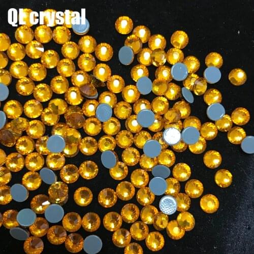 Yellow Glitter Flatback Glass Crystal DMC Hotfix rhinestone For Gymnastics dancing wedding Clothes Shoes 3D Nail Art Decoration