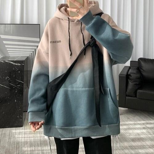 New Gradients Korean Men Hoodies 2021 Autumn Winter New Mens Hooded Sweatshirts Fashion Man Streetwear Casual Pullovers