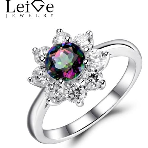 Leige Jewelry Mystic Topaz Ring Rainbow Topaz Engagement Wedding Rings Sterling Silver 925 Fine Jewelry Anniversary Gift