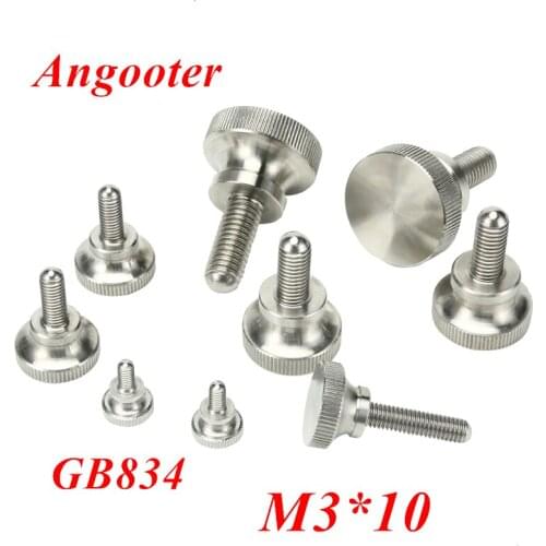 50pcs GB834 M3*10 Stainless steel Round Head Knurled Thumb Screw Hand Tighten Curtain Wall Glass Lock Screws Adjustable Screws