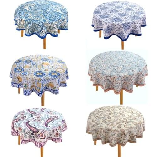 Waterproof Nordic Style Round Table Cloth Retro Elegant Flower Pattern Tablecloth Hotel Wedding Household Decorative Table Cover