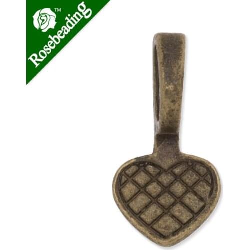 10.5x21mm High Quality antique bronze plated heart shape glue On Bails Charm/Pendant,sold 50pcs/lot-C3717