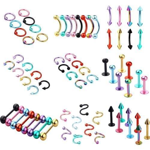 JUNLOWPY 8pcs Body Jewelry Piercing Lot Stainless Steel Nose Horseshoe Lip Tongue Eyebrow Tragus Body Piercing Twist Belly Ring