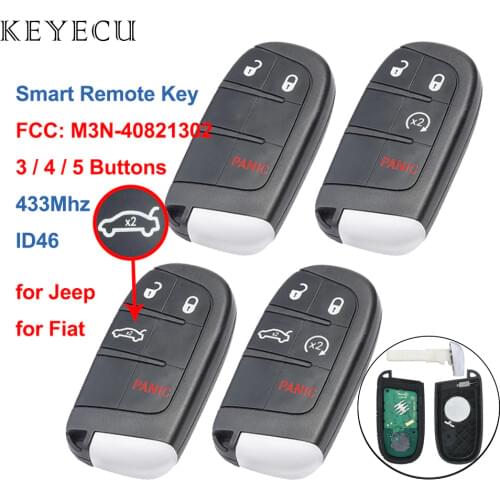 Keyecu Replacement Smart Remote Car Key Fob 3 4 5 Buttons for Jeep Compass Renegade, for Fiat 500 500X 500L, M3N-40821302