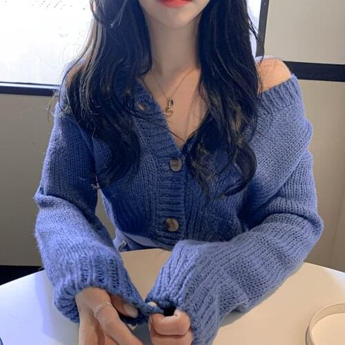 Heliar Women V-neck Knitted Cardigan With Buttons Long Sleeve Knitted Crop Tops Elegant 2020 Autumn Sweater For Women