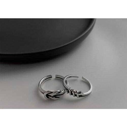 U-Magical Vintage Simple Twist Rope Silver Color Metallic Ring for Women High Street Open Index Finger Ring Adjustable Jewelry