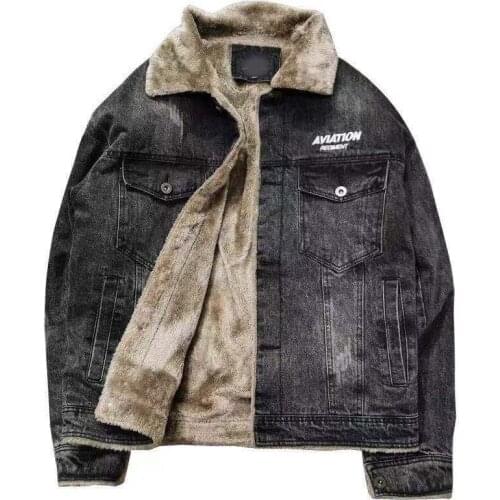 Winter new style Plush Eagle embroidery denim coat mens jacket lamb wool cotton coat