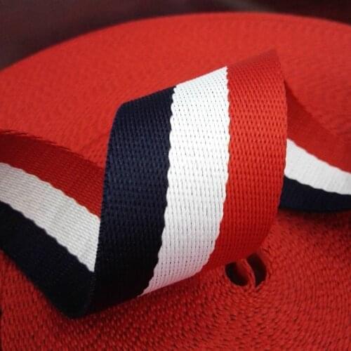 38mm wide webbing 10yards Blue red Stripe polyester Webbing ribbon twill yarn for the sewing belt Bag handle deco