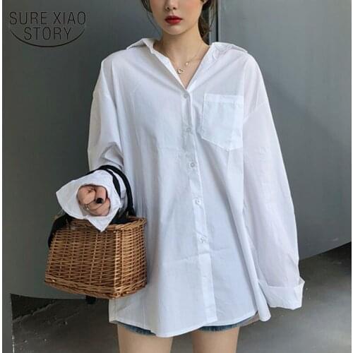 White Blouse Womens Blouse Sunscreen Long Sleeve Shirt 2021 Women Summer Autumn Casual Loose Shirt for Female Blusas 11105