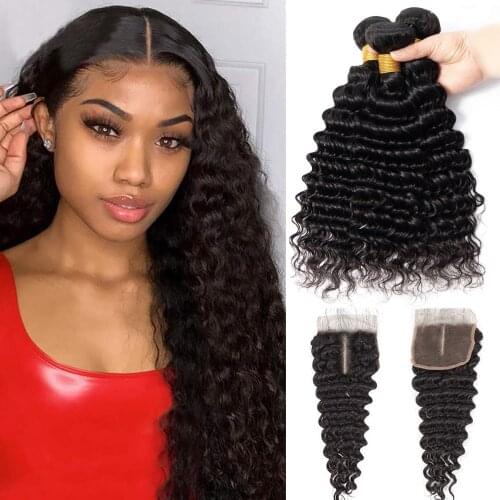 Shining Girl Human Hair Bundles With Closure Deep Wave Bundles With Closure Brazilian Hair Weave Bundles With Closure