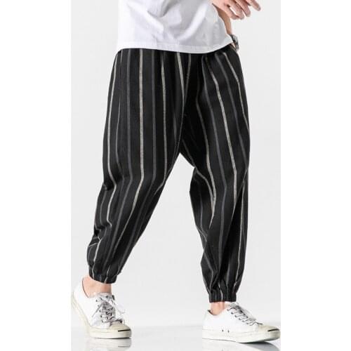 Striped Nine-point Harem Pants 2021 Spring Men Hip-hop Loose Sports Trousers High Waist Casual Streetwear Sweatpants