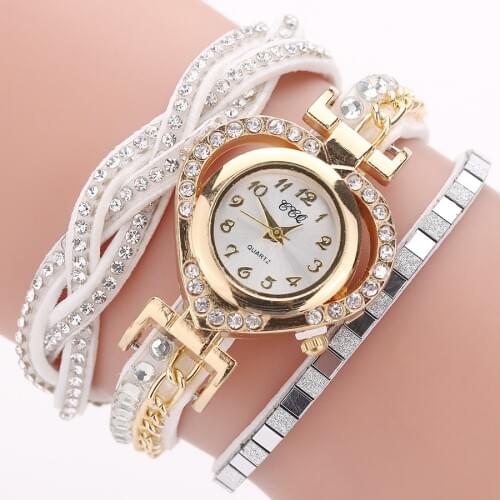 Women Gold Crystal Bracelet Watch Casual Luxury Leather CCQ Clock Female Quartz Wristwatches Relogio Feminino