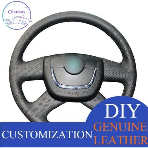 For Skoda Octavia Superb Hand stitched Black Leather Car Steering Wheel Cover anti-slip design all season