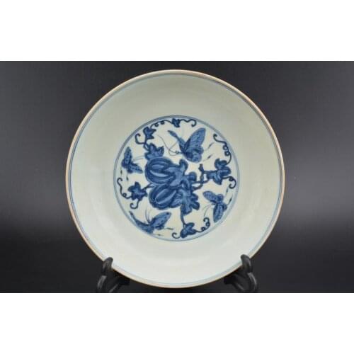 Antique Chinease MingDynasty porcelain plate,Butterfly love flow,white and blue, flower,best collection&adornment, Free shipping