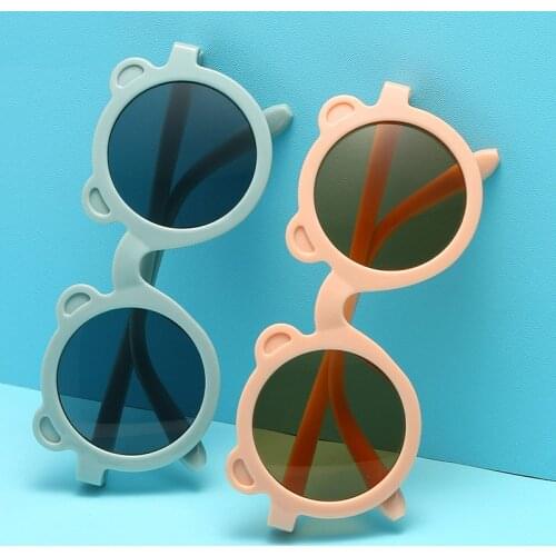 2 PCS Cartoon Lovely Kids Sunglasses Bear Shape Frame Children Girls Pink Sun Glasses Round Street Beat Baby Boy Eyewears Shades