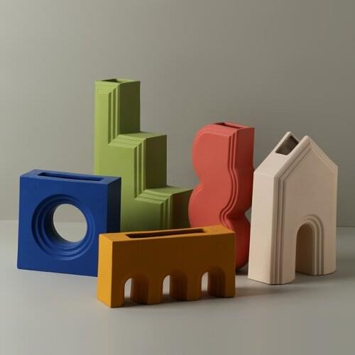 Creative Geometric Architectural Ceramics Morandi Vase Living Room Wine Cabinet Desktop Flower Arrangement Container Home Decor