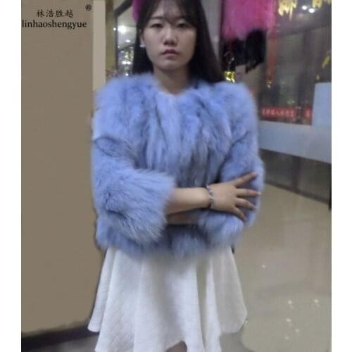 Linhaoshengyue 2016 Fox or Raccoon Fur Coat Long Sleeves