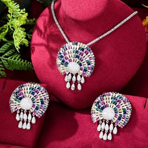 Missvikki Noble Women Wedding Big Round Drop Pendant Earrings Necklace Jewelry Set Fine Super CZ New Design Fashion Accessories