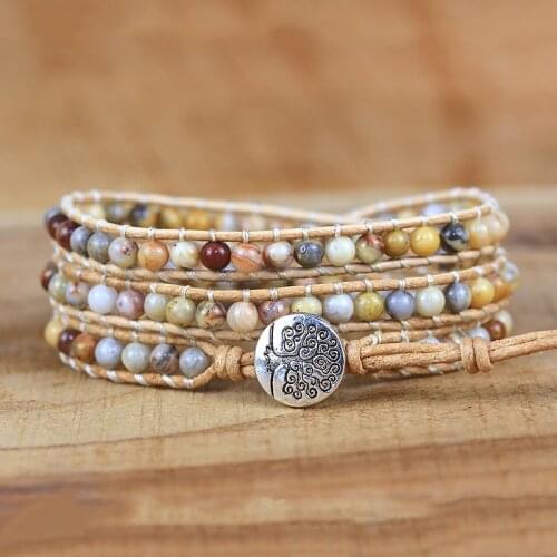 Crazy Agate Vintage Bracelet Men and Women Natural Stone Woven Multi-layer Bracelets Evil Eye Charms for Jewelry Making