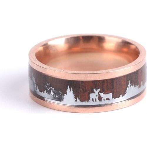 Fashion Men Ring Wooden Ornament Deer Circle Christmas Gift Classic Wedding Band Wood Inlay Deer Stag Silhouette Ring