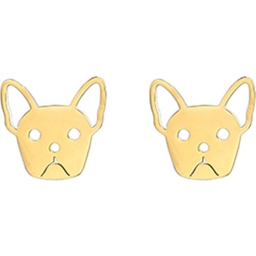 RIR Fashion Cut Domestic French Bulldog Stud Earrings Simple Animal Puppy Pet Lovers Jewelry Gifts For Women In Stainless Steel