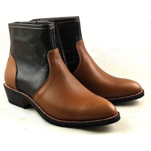 Handmade Men Boots Cowhide Genuine Leather Work Boots Western Cowboy Leather Botas Hombre Rock Pointed Martin Boots, EU38-45