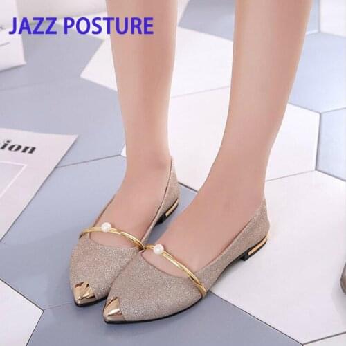 JAZZPOSTURE new ladies fashion sequin sole high-quality metal decorative pointed casual shoes y364