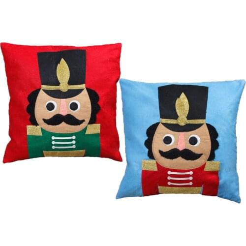 50LB Christmas Cartoon Nutcracker Throw Pillow Case Cute Colorful Felt Walnut Soldier Toy Pattern Xmas Sofa Cushion Cover