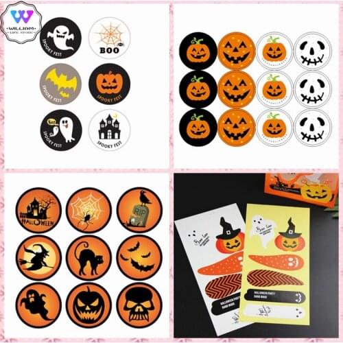 New Halloween Party Decor Cute Pumpkin Ghost Stickers Decorative Adhesive Stickers Candy Bag Bottle Sticker Stationery for Kid