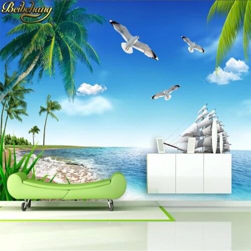Beibehang custom papel de parede 3d wallpaper Maldives seascape coconut tree sailing sofa living room tv background wall paper