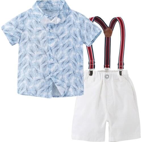 Baby clothes Ropa Bebe male baby gentleman feather T-shirt top + suspender shorts suit