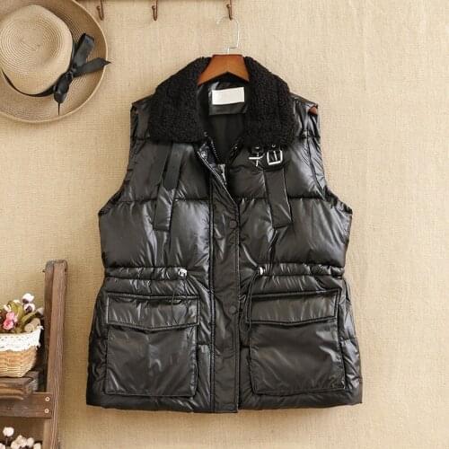Plus Size Vest For Women Sleeveless Plush Collar Lapel Zipper And Big Pocket Winter Jackets Plus Large Size Coat For Fatwomens
