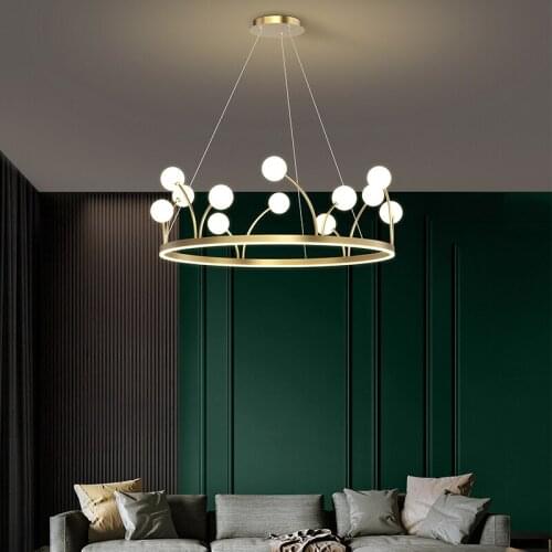 Postmodern luxury LED dining room chandelier lighting Nordic golden round chandelier living room bedroom kitchen hanging lamp