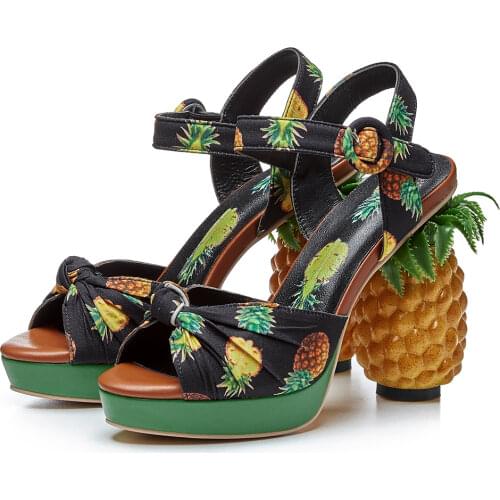 Fashion Women Summer Shoes High Heel Women Genuine Leather Black Sandals Girls Round Toe Kawaii Shoes Ladies Platform Sandals