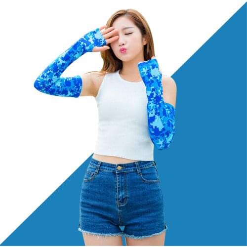 Ice Silk Sleeves For Outdoor Riding Breathable Camouflage Sports Sleeves Elastic Fingerless Arm Cover