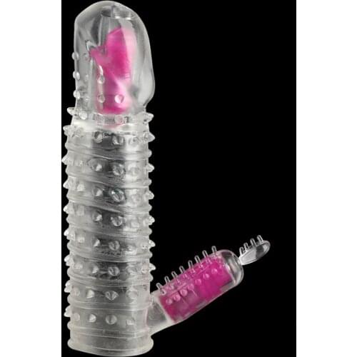 Spike Dual Vibrating Penis Ring Sleeve Condom Penis Extension Cage Rings G-Spot Massage Stimulation Big Dildo Vibrators Sex Toys
