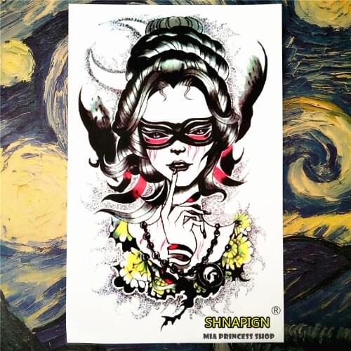SHNAPIGN Nightmare Lady Temporary Tattoo Body Art Sleeve Arm Flash Tattoo Stickers 12*20cm Waterproof Tatto Henna Fake Sticker