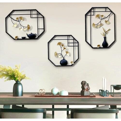 Modern Wrought Iron Ginkgo Leaf Wall Hanging Flowers Home Livingroom Background Wall Mural Ornaments Wall Sticker Crafts Decor