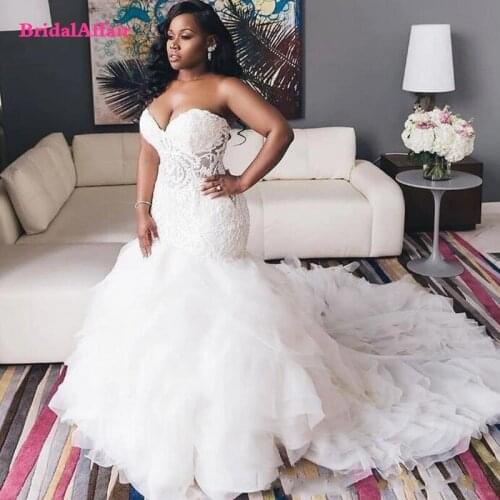 African Plus Size Wedding Dresses Sweetheart Lace Bodice Sweetheart vestido de novia Back Lace Up Mermaid Bridal Dress